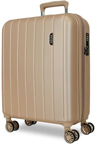 MOVOM Wood Maleta de cabina, Rígida ABS Cierre TSA, 4 Ruedas Dobles, Equipaje de Mano, Color Champagne, 55 cm