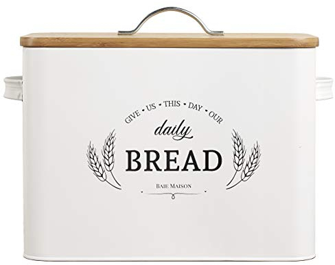 Baie Maison Panera blanca extra grande para encimera de cocina, soporte para caja de pan para más de 2 panes, contenedor de almacenamiento de pan, panera rústica, decoración de cocina de metal vintage