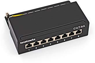 tsnetworks Panneau de brassage CAT.6a 8 ports - 8 prises RJ45 entièrement blindées - 10 Go - Boîtier en métal noir - LSA + bornes de coupe AWG22-26