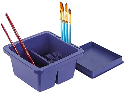 Paint Brush Washer Pot Multifunctional Artist Paint Brush Cleaner Pot with Lid Palette and 12 Holes Brush Holders Lightweight Art Brush Washing Pot Plastic Bucket for Watercolor Acrylic Oil Painting
