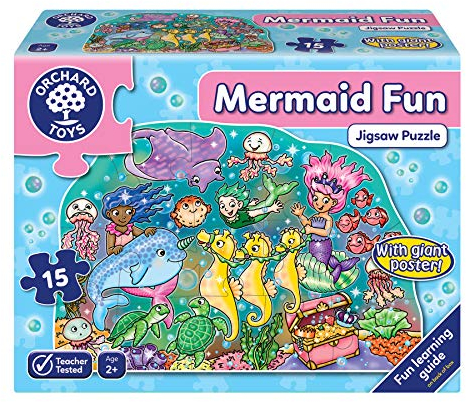 Orchard Toys Mermaid Fun Jigsaw Puzzle, 15-Piece Puzzle For Kids Ages 2+, Features Giant Poster, Develops Hand-Eye Coordination, Educational Puzzle