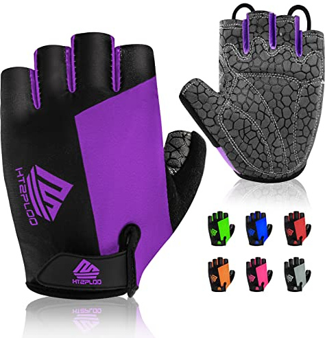 HTZPLOO Bike Gloves - Cycling Gloves for Men & Women with Anti-Slip Pad, Light Weight, Nice Fit, Half Finger (Black&Purple, Medium)