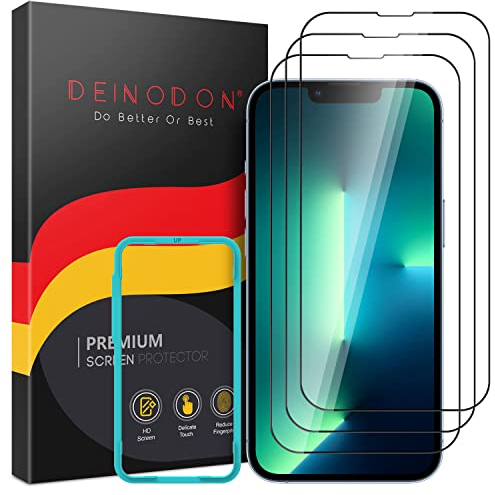 DEINODON Premium für Panzerglas für iPhone 13 Pro/13/iPhone 14/16e [Full Screen], Auto-Installation Ohne Blasen, 9H+ Unzerbrechlich Schutzglas Kratzfest Hüllenfreundlich Keine Fingerabdrücke, 2 Stück
