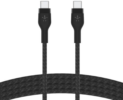 Belkin BoostCharge Pro Flex geflochtenes USB-C/USB-C-Ladekabel, USB-IF-zertifiziert zum Schnellladen mit Power Delivery PD, iPhone 16, iPhone 15, Galaxy S24, Pixel, iPad, MacBook, 2 m – Schwarz
