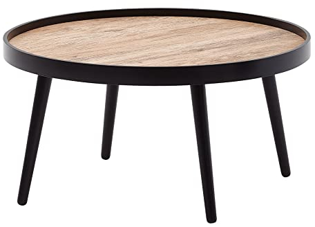 Wohnling Couchtisch Rund 76x76x40 cm Schwarz Braun Sofatisch Modern, Runder Wohnzimmertisch Salontisch, Tisch Wohnzimmer Groß, Kaffeetisch Loungetisch