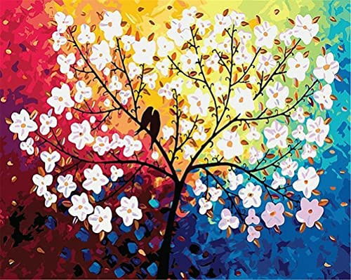 YEESAM ART Peinture Numero Arbre de vie Arbre d'amour, Bricolage Peinture par Numero 40x50 cm Acrylique Decoration Murale (Arbre, avec cadre)