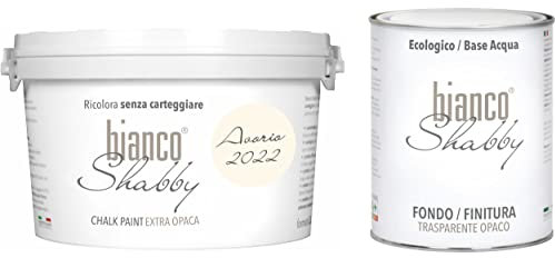 CHALK PAINT Avorio (2022) & FINITURA - Pittura Shabby Chic EXTRA OPACA (2,5 litri) + Finitura Trasparente Opaco (1 litro)