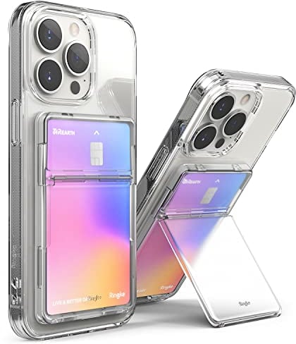 Ringke Stand Slot Card Holder Trasparente Sottile Rigida PC Adesivo Porta Carte Credito ID Portafoglio con Supporto per Cellulare Cover - Clear Mist