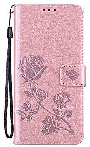 Midmelon Housse de Portable pour Apple iPhone 11 Pro Max,Motif de Fleurs Roses 3D en Relief Antichoc Mince Cuir Rabat Bourse Etui Coque avec Porte Cartes Support,Or Rose