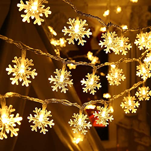 Luci Albero di Natale Interno, 6M 40 LED Catena Luminosa Fiocco di Neve a Batteria, Stringa Natalizie per Decorazione Casa, Feste giardino