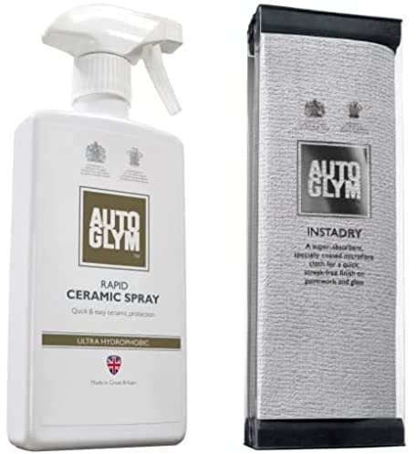 Autoglym Rapid Ceramic + Toalla de Microfibra de Secado Rápido. Pack de Tratamiento Cerámico. Especial para Coches Mojados.
