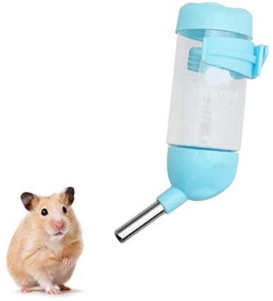 Andiker Hamster Dispenser Bottle, No Drip Plastic Hanging Water Bottle Automatic Water Bottle Dispenser Cage Bowl with 2 Rolling Balls for Rabbit, Guinea Pig, Rat, Gerbil, Chinchilla (80ml, blue)