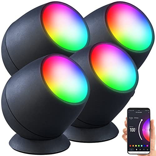 Luminea Home Control WiFi-LED-Lampen Alexa: 4er-Set WLAN-Stimmungsleuchten, RGB-CCT-LEDs, 210lm, 2,2W, USB,schwarz (Hintergrund-Beleuchtung, Stehlampe Farbwechsel, Sonnenuntergang)
