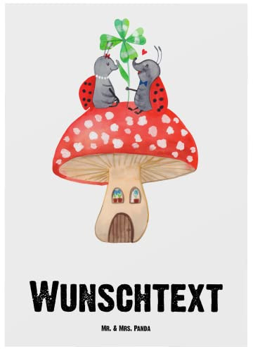 Mr. & Mrs. Panda personalisierte postkarten Marienkäfer Fliegenpilz - Geschenke, Grußkarte, Karte, Grußkarten, Haus, Zuhause, Postkarte, mit Namen, Fleigenpilzhaus, Gute Laune, Wohnung