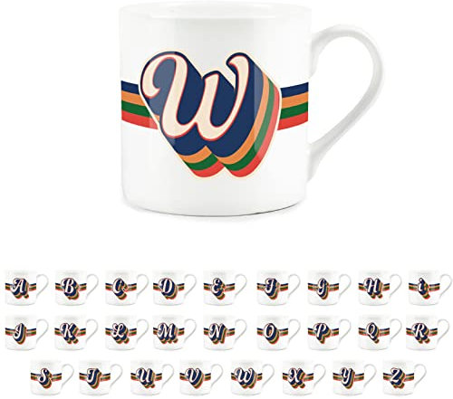 Purely Home Retro Alphabet Letter W Mug - Bone China White Coffee Tea Present Personalised Initial Gift