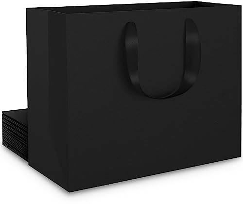 EUSOAR Geschenktüte Schwarz Mittel - 250gsm Papiertüten mit Henkel -10 stück M 27x8x21cm Kraftpapier Tüten Papiertragetasche Mittelgroß -Geschenktasche mit Griff - Einkaufstüten Papier Schwarz