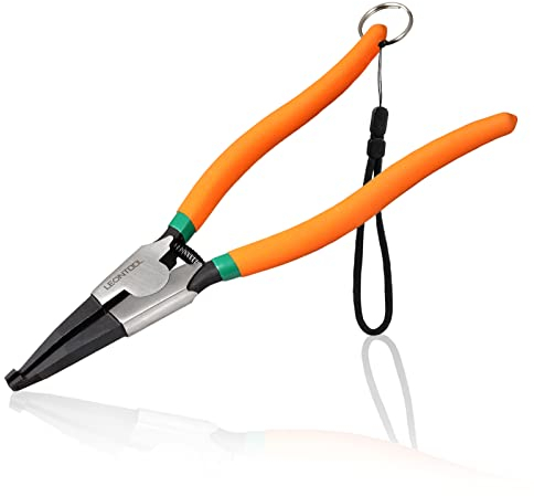 LEONTOOL Spezielle Sicherungsringzange 20,3 cm Winkelspitze Halterungsringzange mit Ring und Anti-Verlust-Seilring-Öffnungszange flache Sprengringzange zum Entfernen von Sicherungsringen