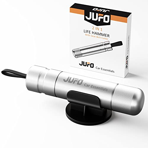 JUFO Car Escape Tool with Seat Belt Cutter Quick Emergency Window Breaker Escape Safety Hammer (Silver)