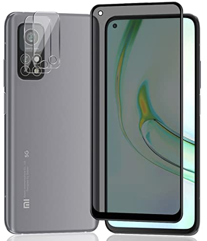 AnnhanT Schutzfolie für Xiaomi Mi 10T/Mi 10T Pro Panzer Schutz Glas für Sichtschut 1 Stück + Xiaomi Mi 10T/Mi 10T Pro Kameraschutz Schutzglas 2 Stück - 9H Panzerfolie/Anti-Spy