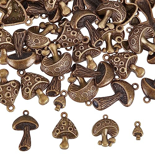 SUNNYCLUE Pilz-Anhänger aus Legierung, 60 Stück, 6 Stile, Pilz-Anhänger, hohl, rund, Lebensmittel, tibetischer Stil, Anhänger für Schmuckherstellung, Charms, DIY, Ohrringe, Halsketten, Armbänder