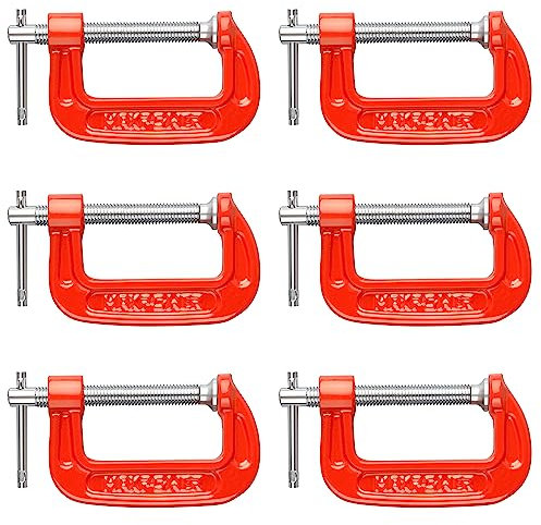 G Clamps Set, MAXPOWER Pack of 6 Cast Iron C Clamps Set with MAX. Clamping Capacity 50mm (2) for Assembly, Fastening, Gluing & Welding