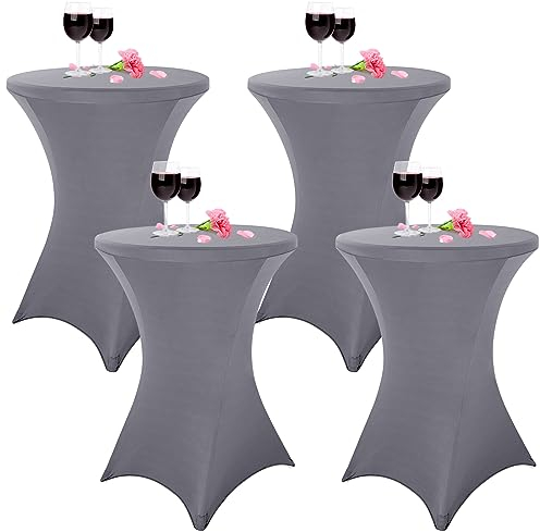 4er-Set Stretch Stehtisch Husse für Bistrotisch Ø 80-85 cm hellgrau, taillierter hoher Tisch, Cocktail-Tischdecke für Bar, Hochzeit, Cocktailparty, Bankett (hellgrau)