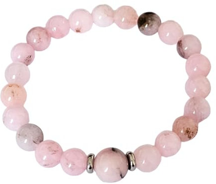 Bracciale elastico da donna fatto a mano da 8-12 mm con pietre preziose curative naturali | Agata Blu Rosa Grigio Rosso, Quarzo Rosa, Lapislazzuli, Bracciale Turchese (Opale rosa)