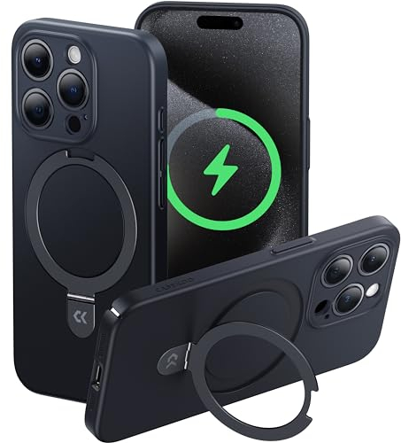 CASEKOO Ultra Dünn für iPhone 15 Pro Max Hülle für MagSafe [Unsichtbarer Ständer] [Lückenloser Kamerashutz] [Nr. 1 Magnetkraft] Stoßfest Kratzfest Handyhülle Slim Hard Case Schwarz MagicStand Serie