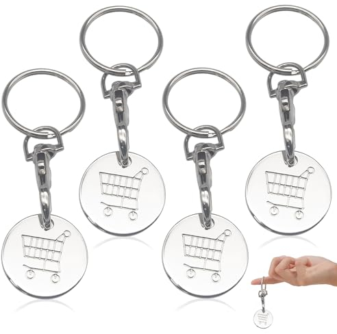 4PCS Shopping Trolley Token Key Ring, UK One Pound Coin Pound Key Shopping Trolley Keyring Clasp, Trolley Coins Key Ring for Supermarket Locker Cart