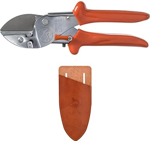 Original LÖWE Set bestehend aus Profi Amboss Gartenschere 2.104 für Schneidarbeiten an Obstbäumen & Klingenschutz und Holster 9808 zum Schutz beim Tragen am Körper vor Verletzungen