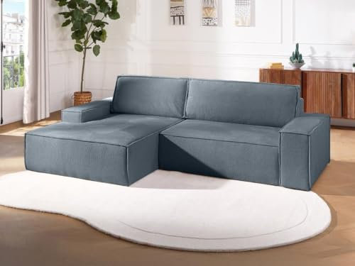 Vente-unique-Ecksofa mit Schlaffunktion - Ecke Links - Strukturstoff - Blau - Amelia