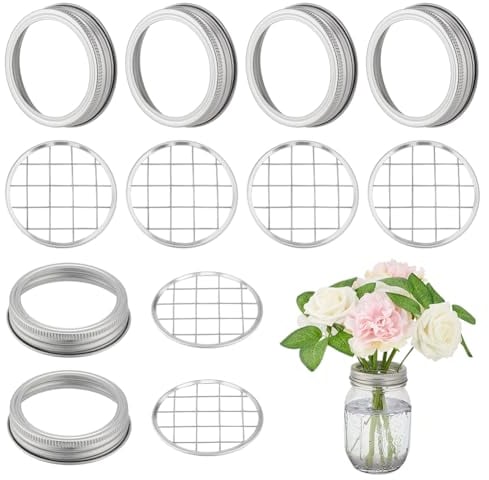 AHANDMAKER 20Pcs Mason Flower Jar Insert Lid Stainless Steel Flower Jar Insert Lids Mason Jar Wide Mouth Mesh Strainer Sprouting Lids Flower Frog Lid for Canning Jars