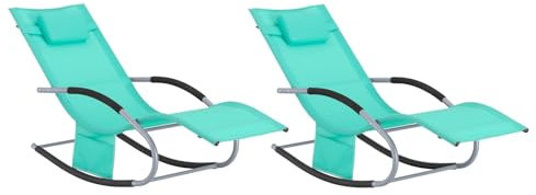 Set de 2 Tumbonas de Jardín Reclinables – Sillas Ergonómicas de Exterior con Almohada y Bolsillos Laterales, Tejido Transpirable, 150 kg, para Playa, Terraza, Camping y Piscina OGS28-TBx2