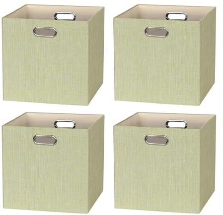 BinWhiz 4 Pack Collapsible Linen Storage Cubes - 33x33x33 cm Fabric Bins for Kallax Shelves, Cabinet, Bookcase, Closet - Versatile Home Organizer Boxes for Decor and Laundry (Yellow)