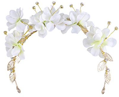 MAGICLULU Bandeau Cheveux Mariée Tresse Fleurie Blanche Fait Main Avec Perles Accessoire Cheveux Bohème Pour Demoiselle Honneur Et Plage Coiffure Élégante Fête Et Mariage