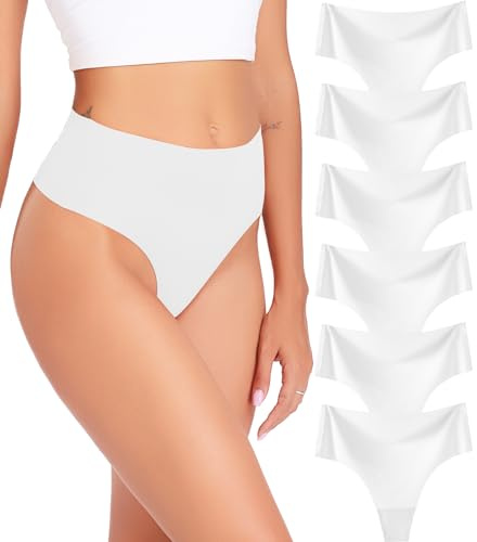 Wealurre Confezione da 6 perizoma da donna, senza cuciture, a vita alta, senza cuciture, invisibile, da donna, taglie XS-XL, bianco, XS