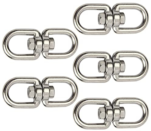FEEIMOL Edelstahl Drehwirbel M5 Schwenkring Swivel Haken Wirbel-Schäkel Doppelseitiges Drehgelenk Ösenhaken Seilwirbel für Hängesessel Schaukeln