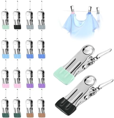 18 Pièces Pinces à Linge, Cintre Pince Crochet Acier Inoxydable, Pince a Linge Exterieur, Crochet à Linge, Portable Pinces à Linge pour Vêtements, Chaussettes, Photos, Scellage Alimentaire