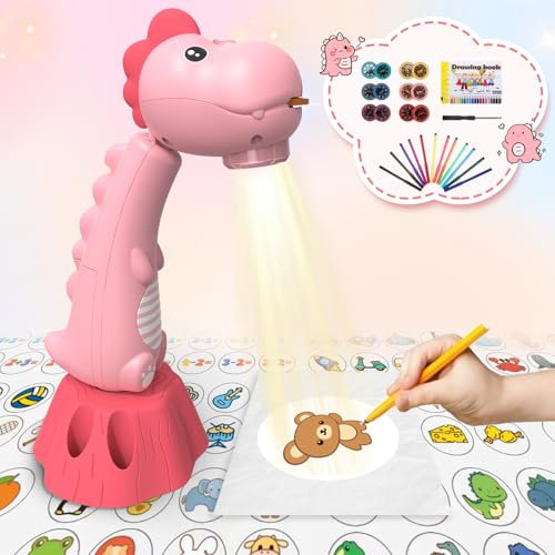MFEESYOB Proiettore Disegno Bambini con 96 Modelli di Cartoni Animati e 12 Pennelli Colorati, Proiettore Smart Art Sketcher per Ragazzi e Ragazze dai 3 agli 8 Anni (Rosa)