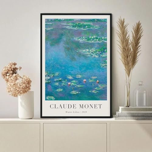 FOKTMS Abstrakte Aquarell-Seerosen-Sonnenaufgang-Poster, Monet-Ölgemälde, Landschaftskunstdrucke, Vintage-Wandbilder, Heimdekoration, 50 x 70 cm, ohne Rahmen