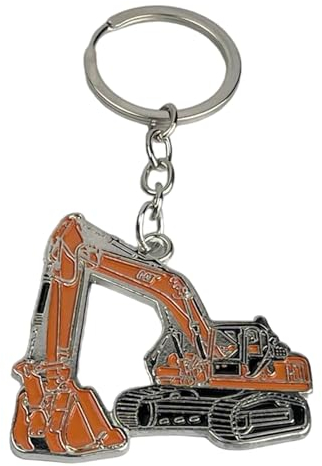 Llavero de Excavadora Naranja de Obra - Llaveros de Excavadora con Pala o Cazo Naranja - Accesorio de llaves para amantes de los Obreros, Excavadoras, Construcciones…- Llavero Unisex Hombre y Mujer