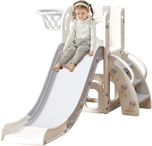 UBRAVOO Toboggan pour Enfants, Toboggan Extra Long pour Tout-Petits avec Parc, Espace de Rangement et Marches Antidérapantes, Toboggan Autoportant pour Les Tout-Petits de 1 à 6 Mois-Petit