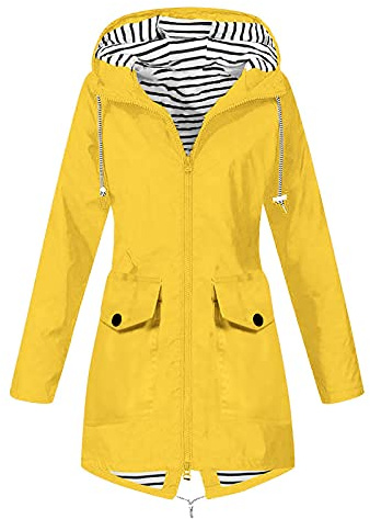 Regenjacke Damen Softshelljacke Wasserdichte Regenmantel Übergangsjacke Windbreaker Regenponcho Windjacke Wetterfeste Wanderjacke Fahrradjacke Laufjacke Zip Jacke Wasserdicht Outdoorjacke Gelb L