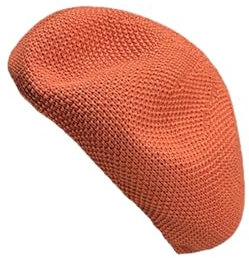 HIQIU Baskenmütze Sommer Damen Dünne Atmungsaktiv Barett - Leichte Damen Baskenmütze Künstler Maler Beret Hut Legere Beanie-Mütze (DE/NL/SE/PL, Alphanumerisch, Einheitsgröße, M, Orange)