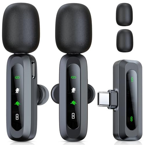 RICCHI Microfono Lavalier Wireless Professionali USB C per iPhone 15-16/ Android telefono, Smartphone Mini Microfono per Video, Microfoni Type C per Interviste