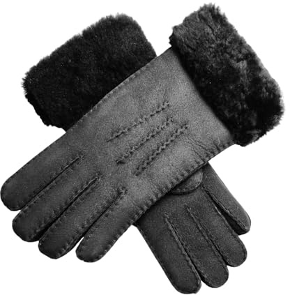 Infinity Leather Damen-Handschuhe aus Schafsleder und Wildleder mit Fellmanschette
