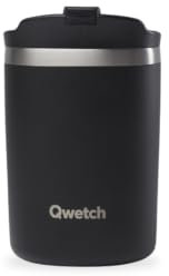 QWETCH - Travel Mug Isotherme - Noir 240ml - Thermos Café & Thé en Inox - 6h Chaud et 12h Froid - Sans BPA, Étanche, Mug de voyage
