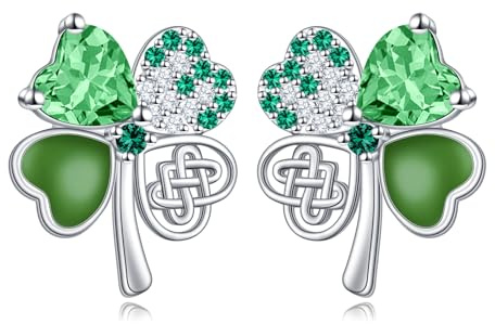 HOOHWE Vier Blatt Klee Ohrringe Shamrock Ohrringe Vier Blatt Klee Studs für Frauen Sterling Silber Keltische Knoten Grün Irish Shamrock Schmuck Charms St Patricks Day Ohrringe Glückliche Geschenke