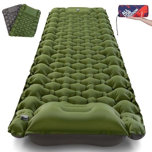 AKSOUL Hinchable Colchoneta Camping Autoinflable -10 CM Ultraligero & Compacta Esterilla Campismo Colchon, Inflable Acampada Colchón con Bomba de Pie para Senderismo Viaje Trekking