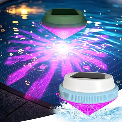 Poolbeleuchtung Unterwasser Solarleuchten, 2 Stück Pool Beleuchtung Schwimmende Unterwasser Licht mit RGB-Farbwechsel, Poolbeleuchtung Solar Licht, Teichbeleuchtung Unterwasser für Garten Party (A)